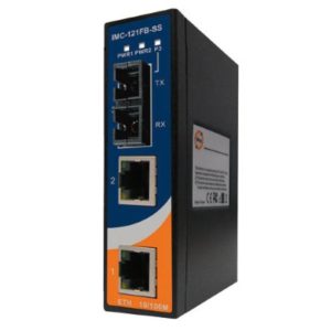 Convertor media industrial de la 2 porturi Ethernet la 1 port fibra optica